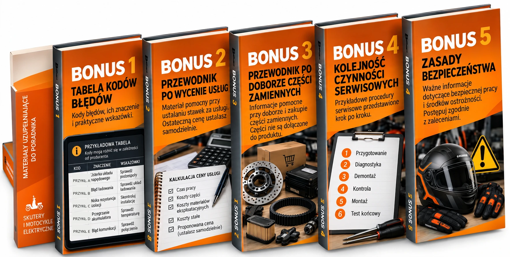 Mockup pięciu bonusów cyfrowych